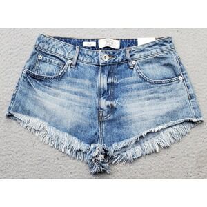 Band Of Gypsies Riley Shorts Womens‎ 26 Blue Denim Stretch Whiskered Raw Hem